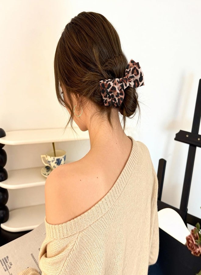 Auseibeely 4 Pcs Leopard Print Bow Claws Clips for Women - Decorative Bowknot Hair Clips for Ponytails/Half-Updo/Bun, Cheetah Elegant Polyester Bow Hair Clips - Image 4